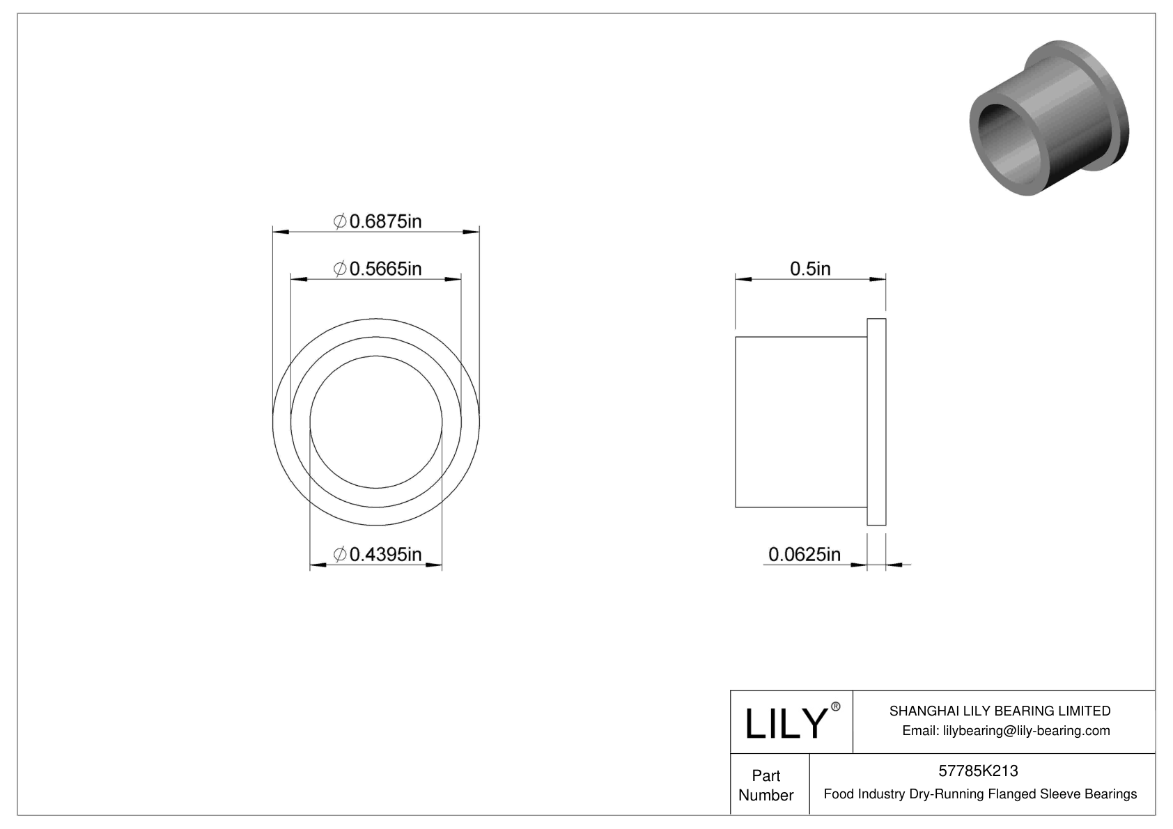 FHHIFKCBD Food Industry Dry-Running Flanged Sleeve Bearings cad drawing