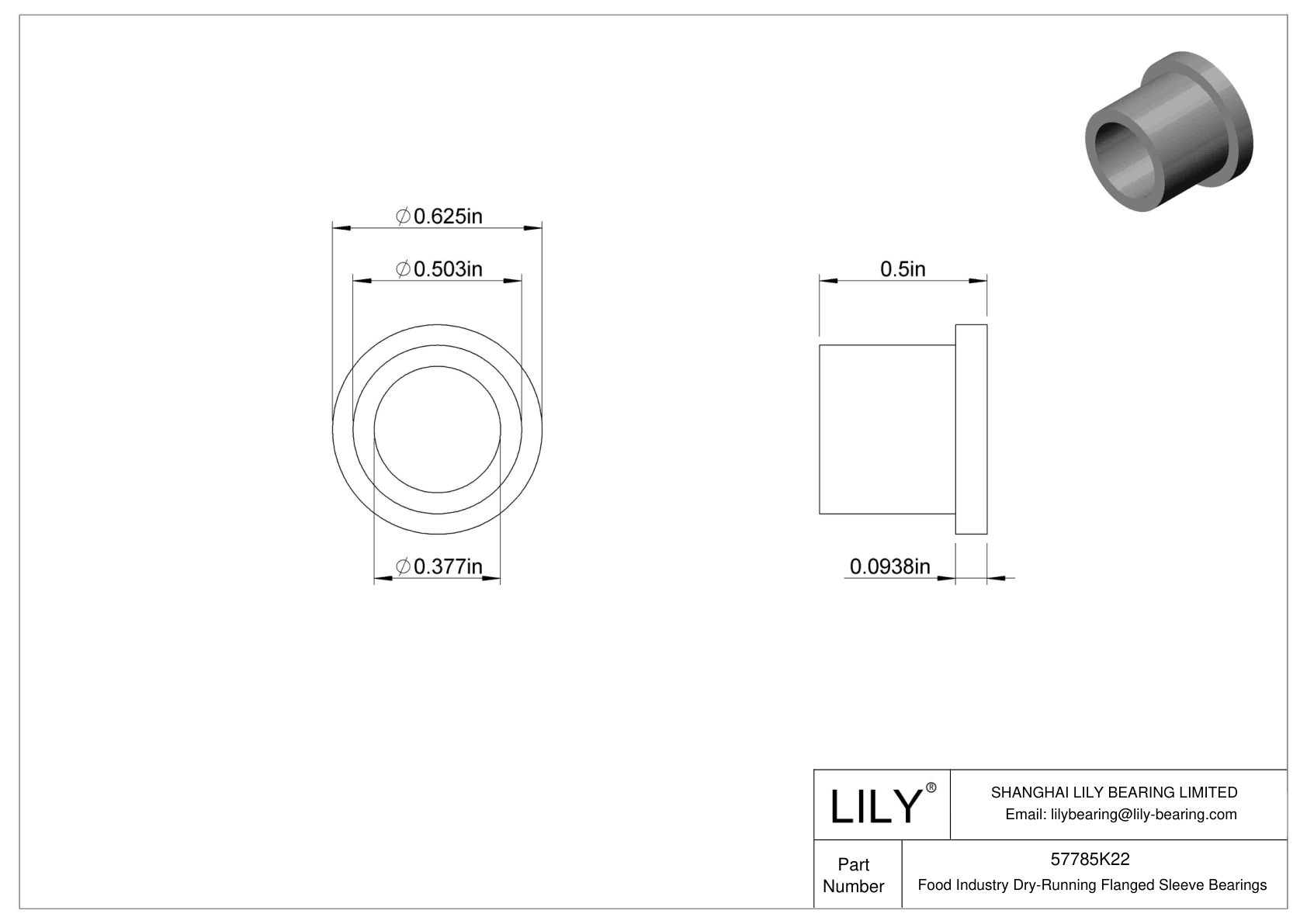 FHHIFKCC Food Industry Dry-Running Flanged Sleeve Bearings cad drawing