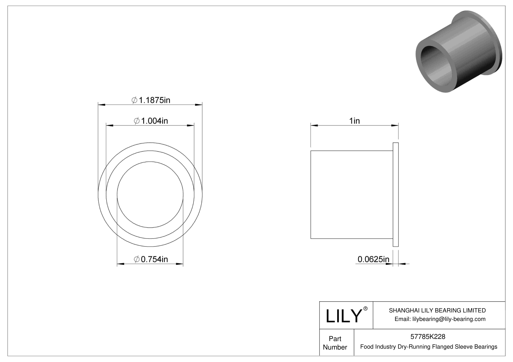 FHHIFKCCI Food Industry Dry-Running Flanged Sleeve Bearings cad drawing