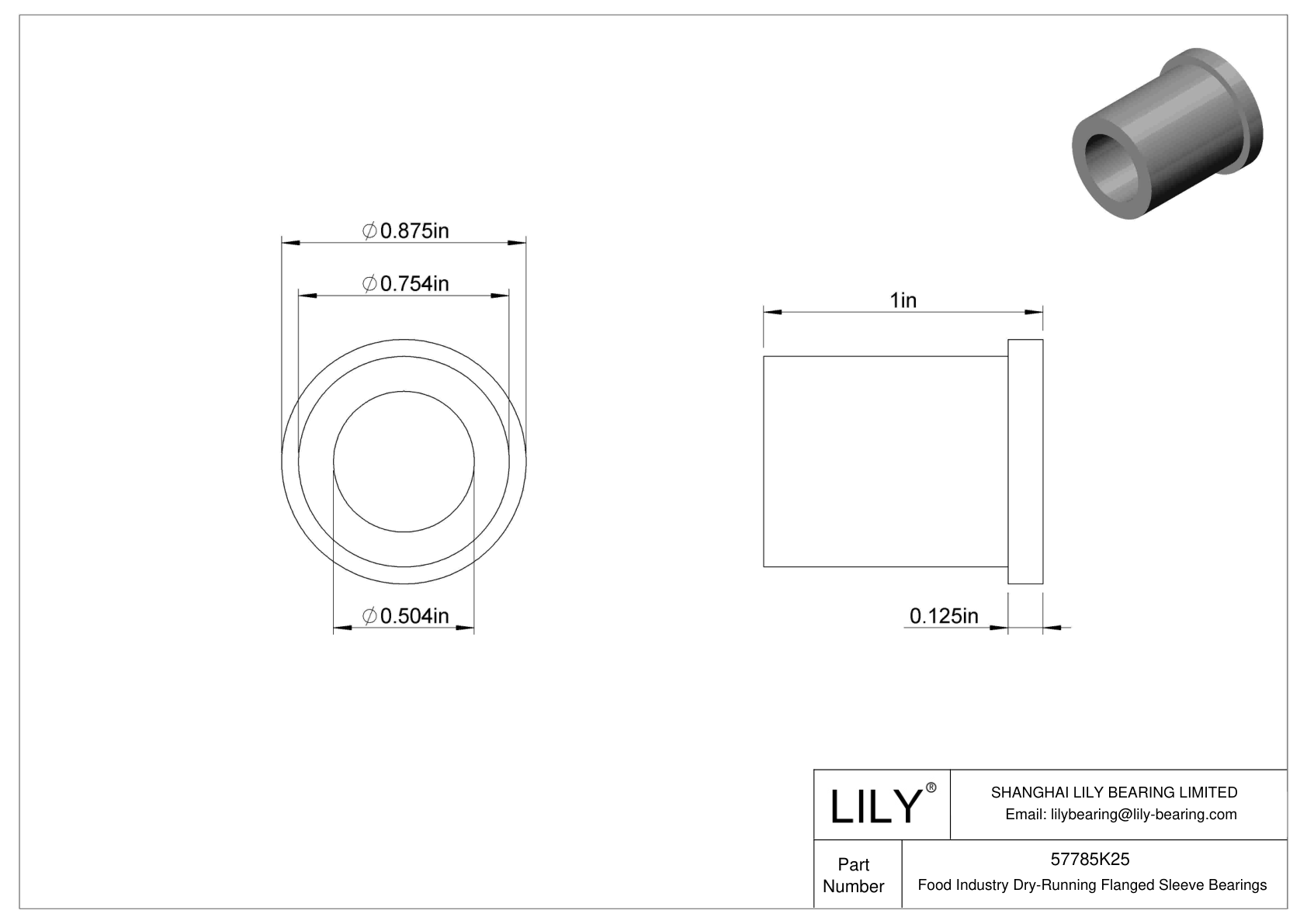 FHHIFKCF Food Industry Dry-Running Flanged Sleeve Bearings cad drawing