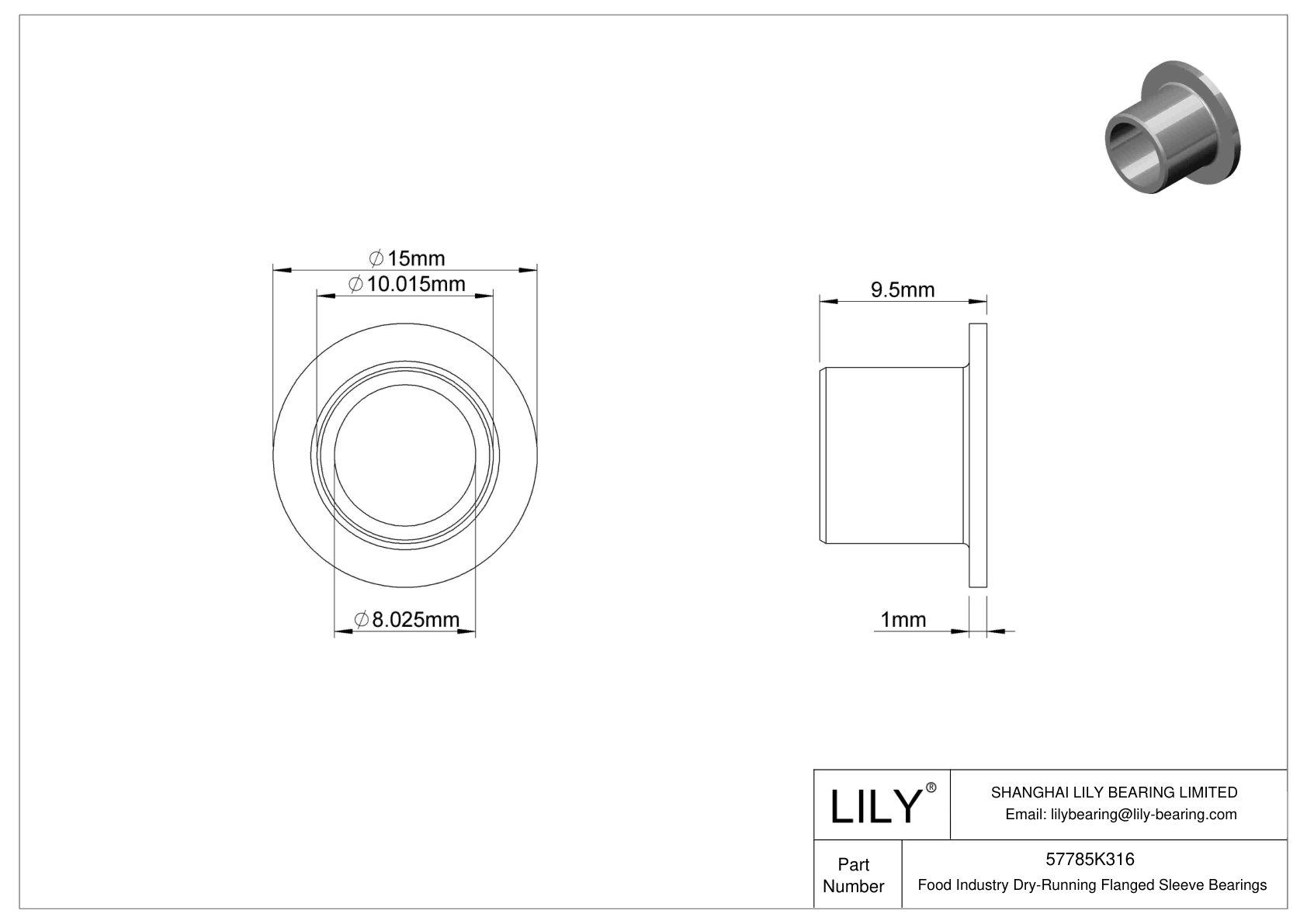 FHHIFKDBG Food Industry Dry-Running Flanged Sleeve Bearings cad drawing