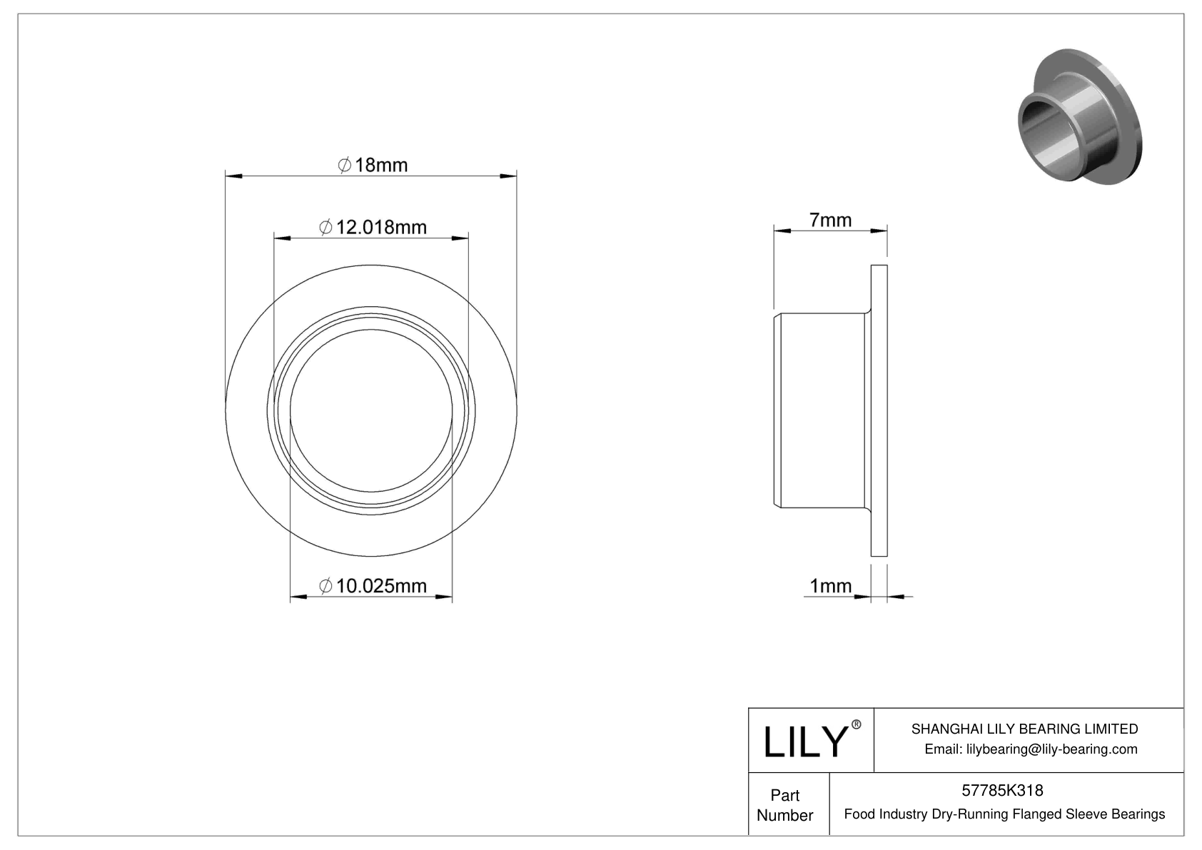 FHHIFKDBI Food Industry Dry-Running Flanged Sleeve Bearings cad drawing