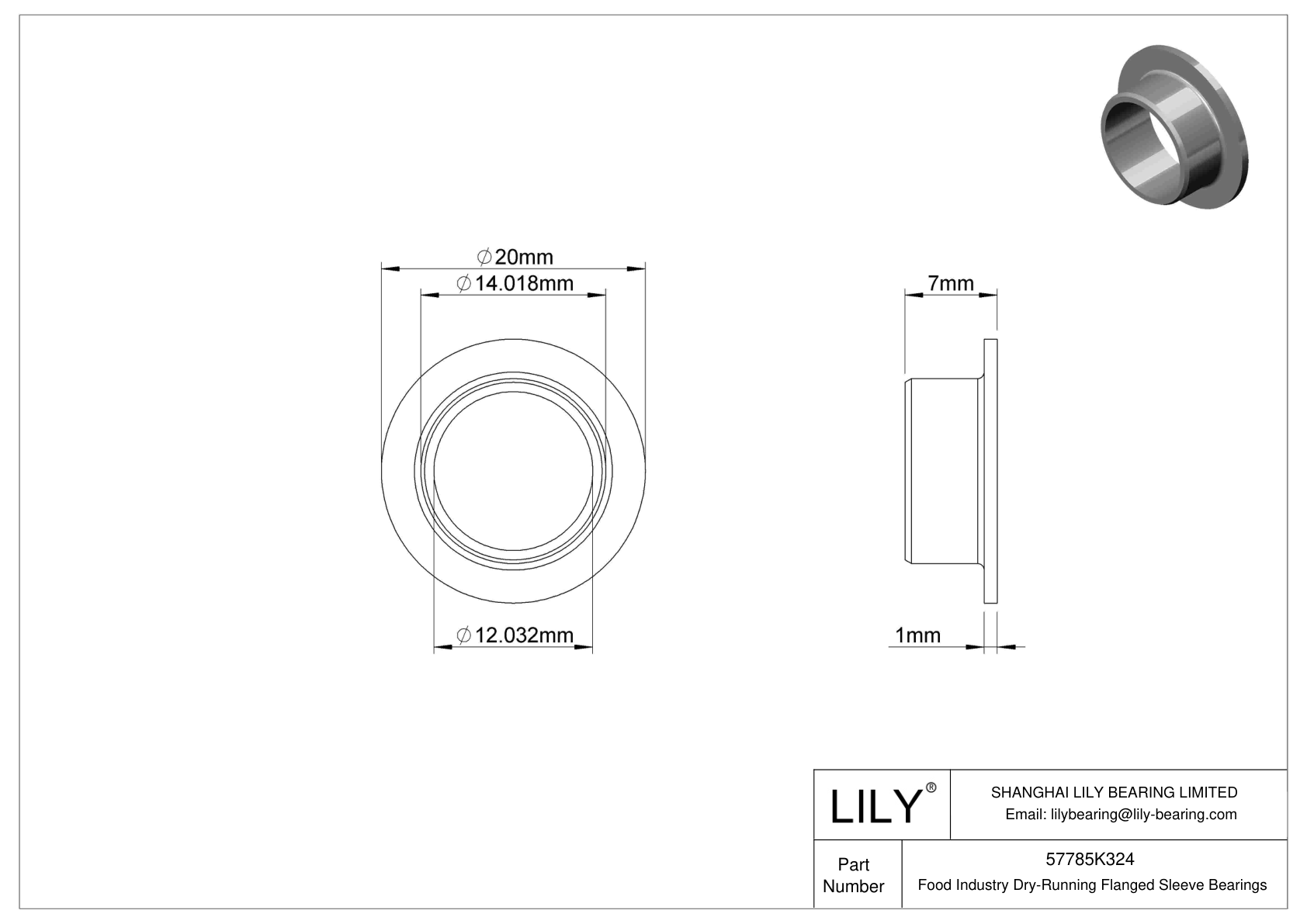 FHHIFKDCE Food Industry Dry-Running Flanged Sleeve Bearings cad drawing