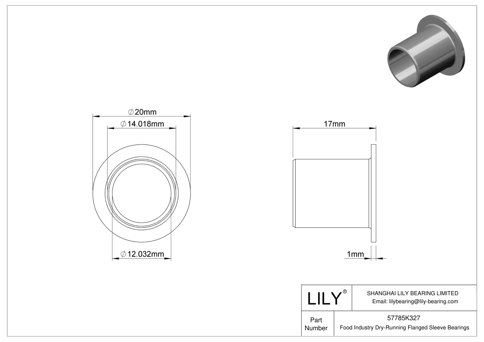 FHHIFKDCH Food Industry Dry-Running Flanged Sleeve Bearings cad drawing
