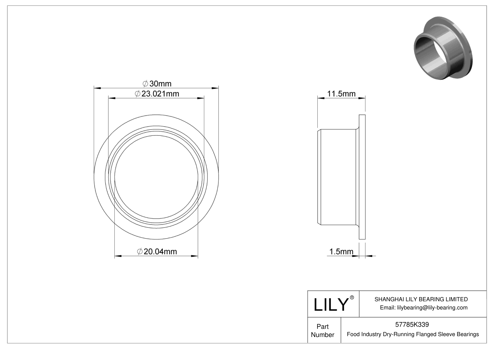 FHHIFKDDJ Food Industry Dry-Running Flanged Sleeve Bearings cad drawing