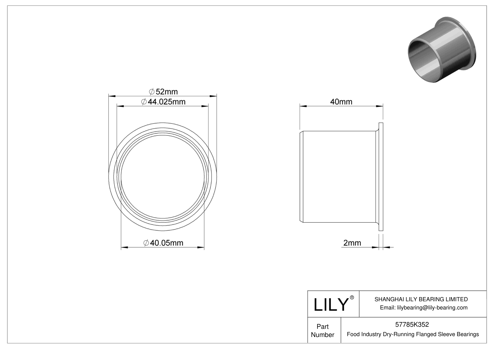 FHHIFKDFC Food Industry Dry-Running Flanged Sleeve Bearings cad drawing