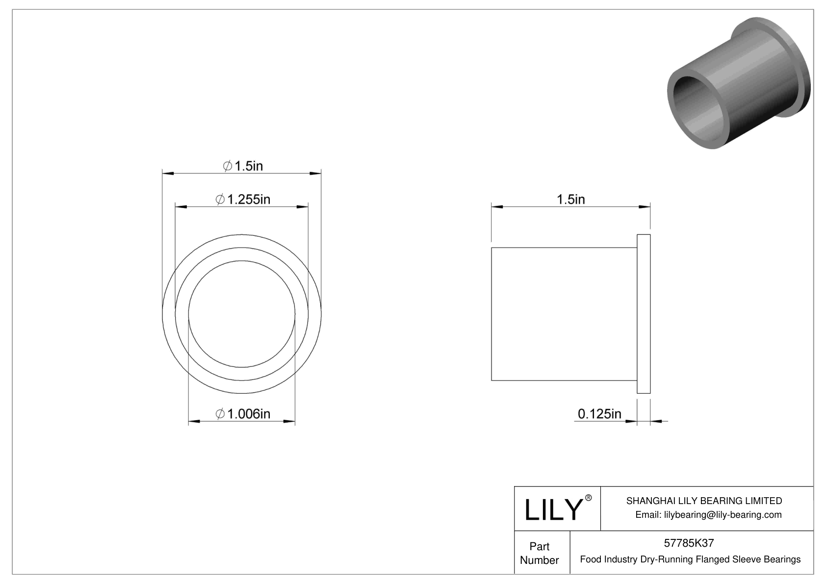 FHHIFKDH Food Industry Dry-Running Flanged Sleeve Bearings cad drawing