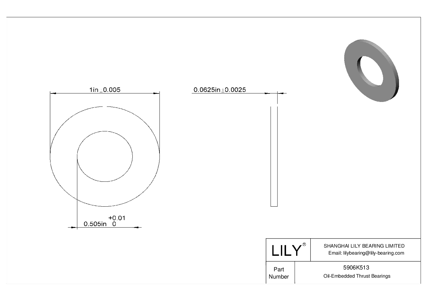 5906K513 OilEmbedded Thrust Bearings LILY Bearing