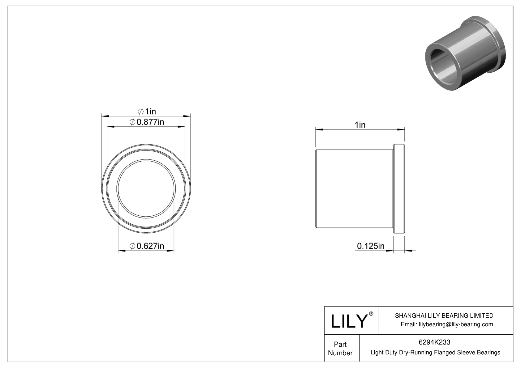 6294K233 | Light Duty Dry-Running Flanged Sleeve Bearings | LILY Bearing