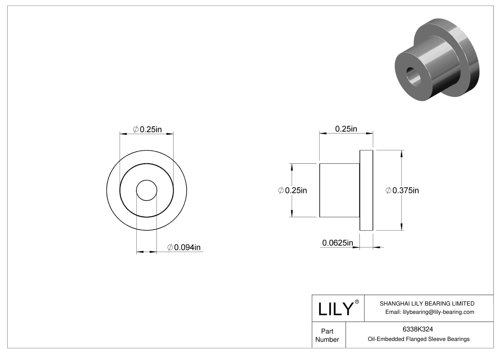 6338K324 OilEmbedded Flanged Sleeve Bearings LILY Bearing