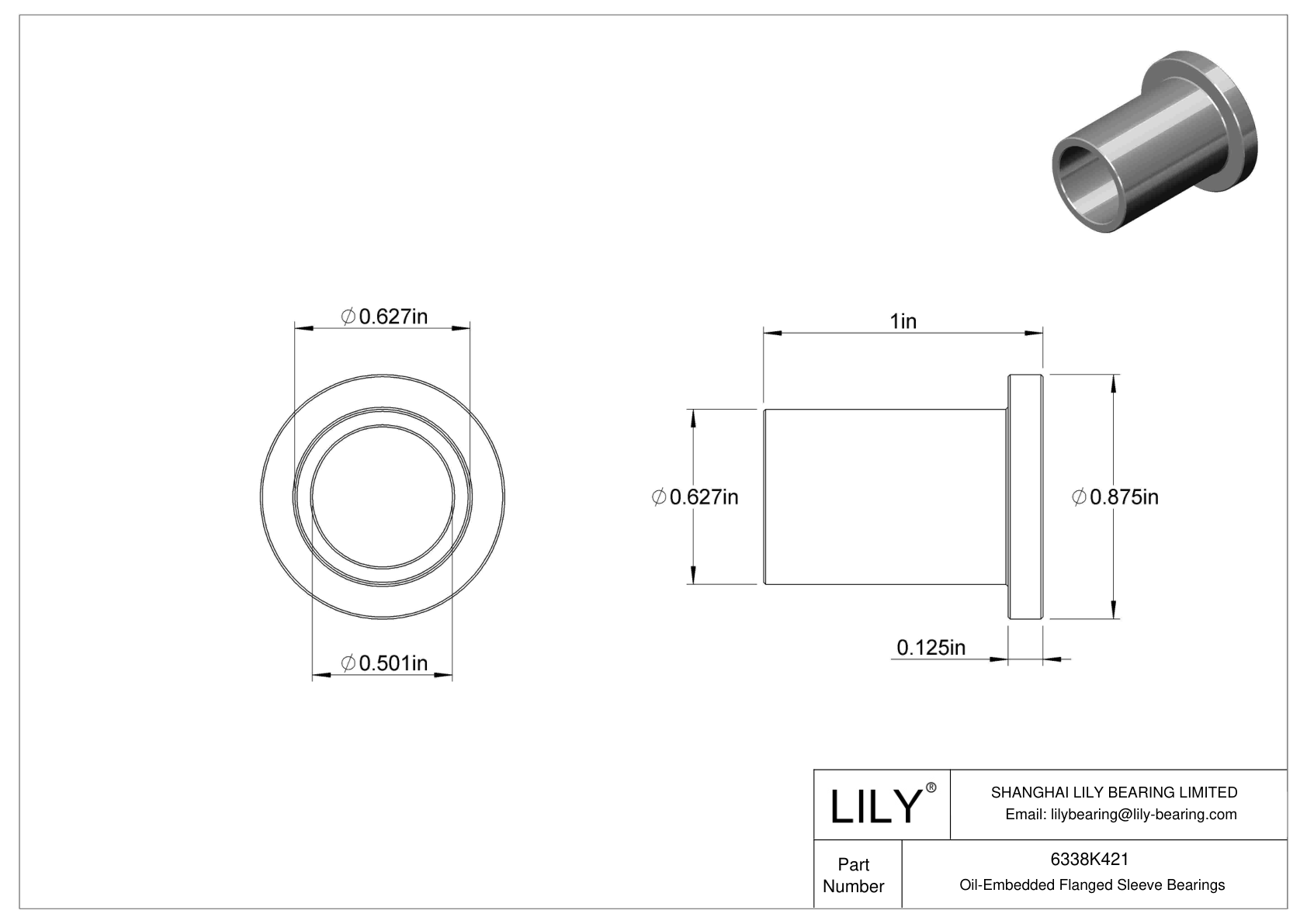 GDDIKECB Oil-Embedded Flanged Sleeve Bearings cad drawing