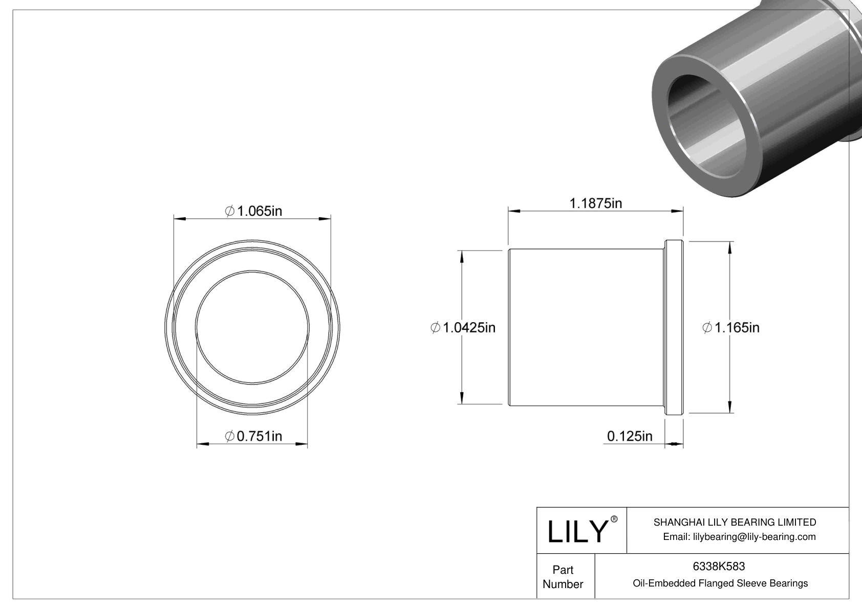6338K583 OilEmbedded Flanged Sleeve Bearings LILY Bearing