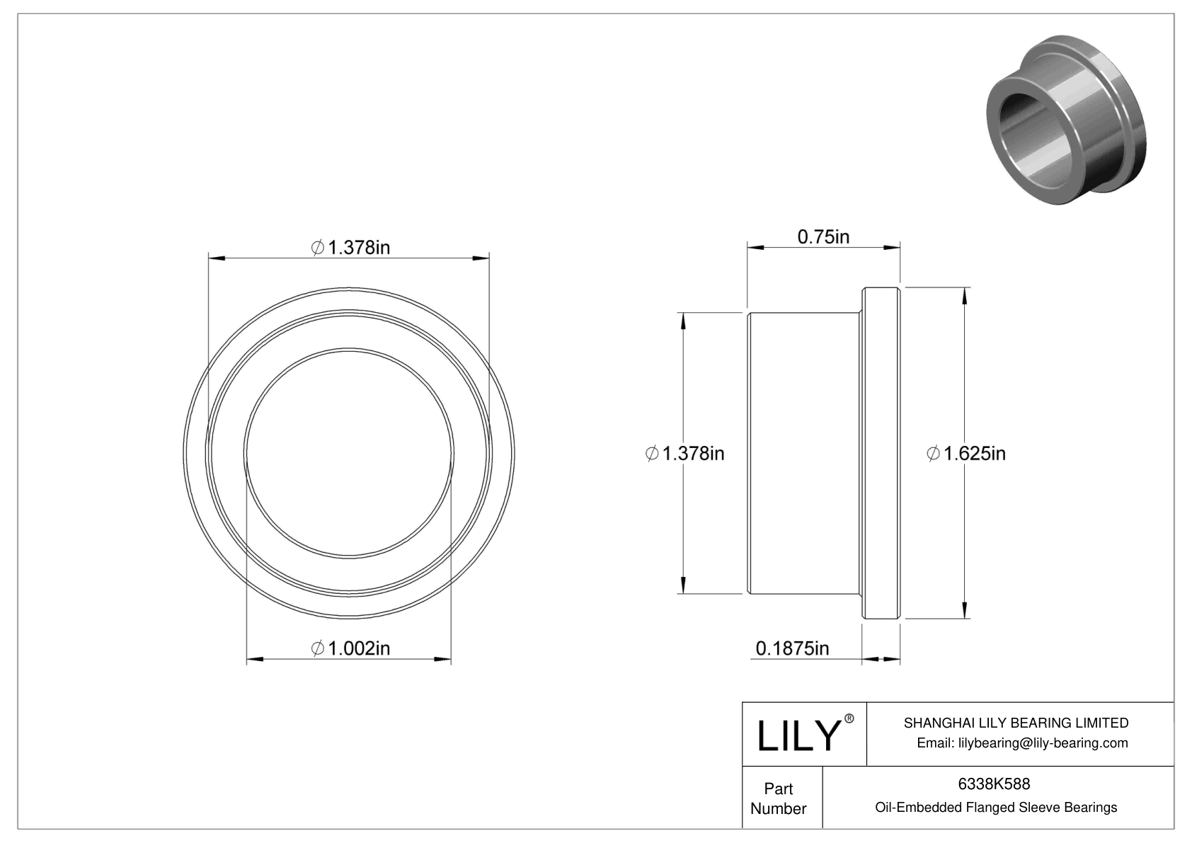 6338K588 OilEmbedded Flanged Sleeve Bearings LILY Bearing