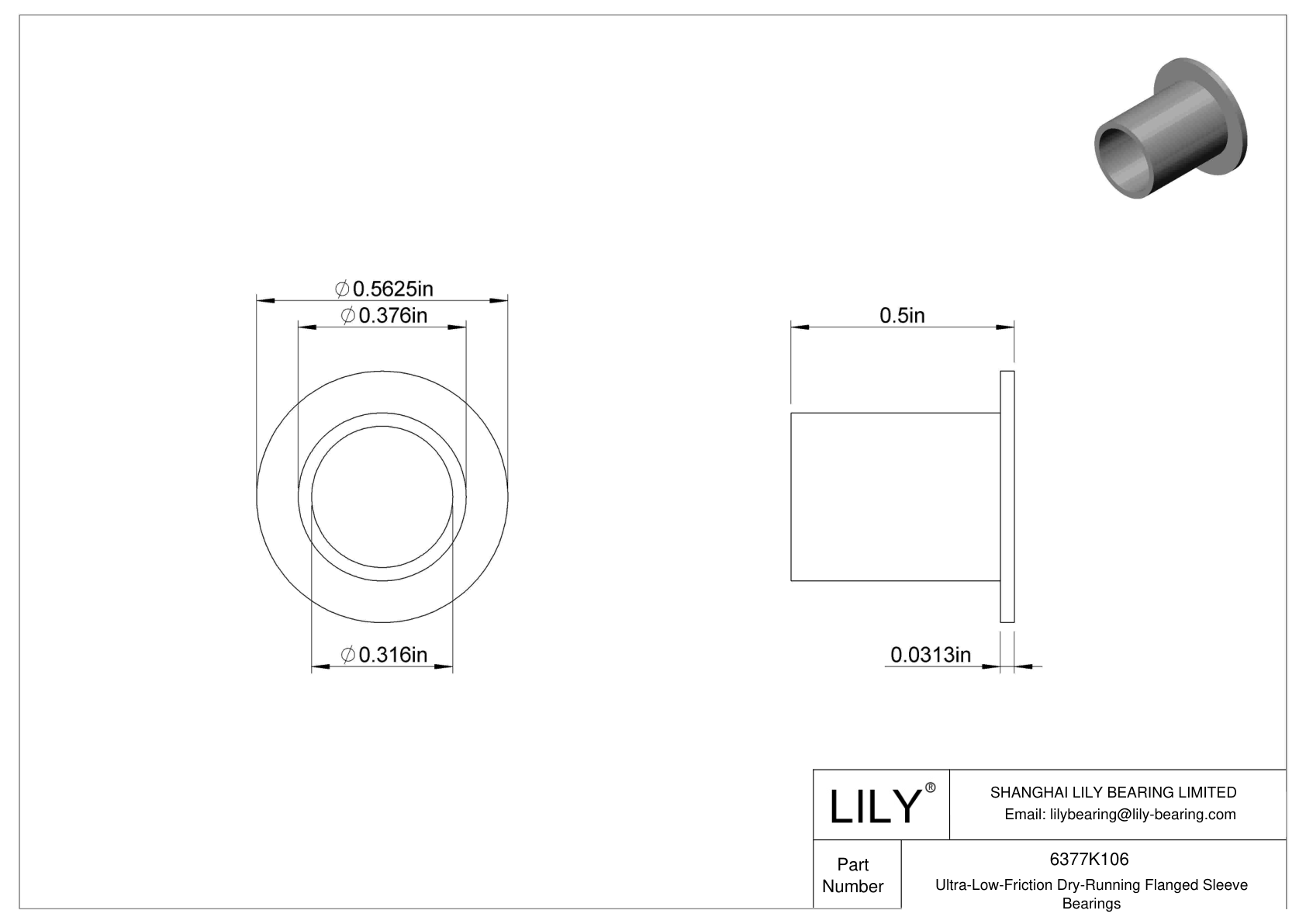 GDHHKBAG Ultra-Low-Friction Dry-Running Flanged Sleeve Bearings cad drawing