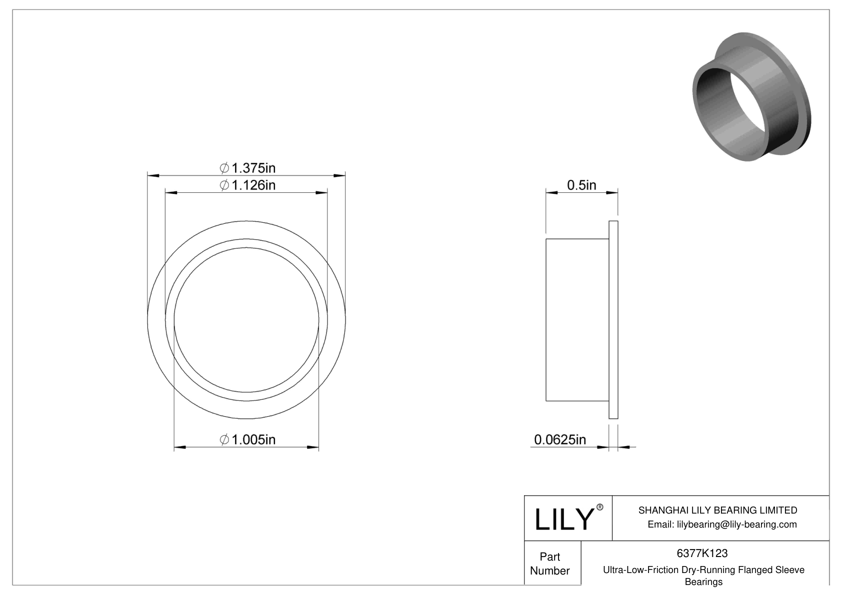 GDHHKBCD Ultra-Low-Friction Dry-Running Flanged Sleeve Bearings cad drawing