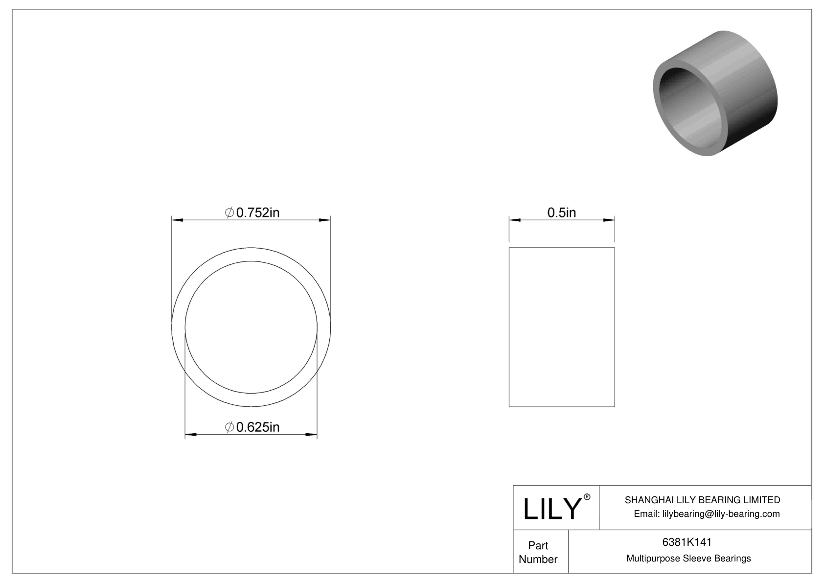 GDIBKBEB Multipurpose Sleeve Bearings cad drawing