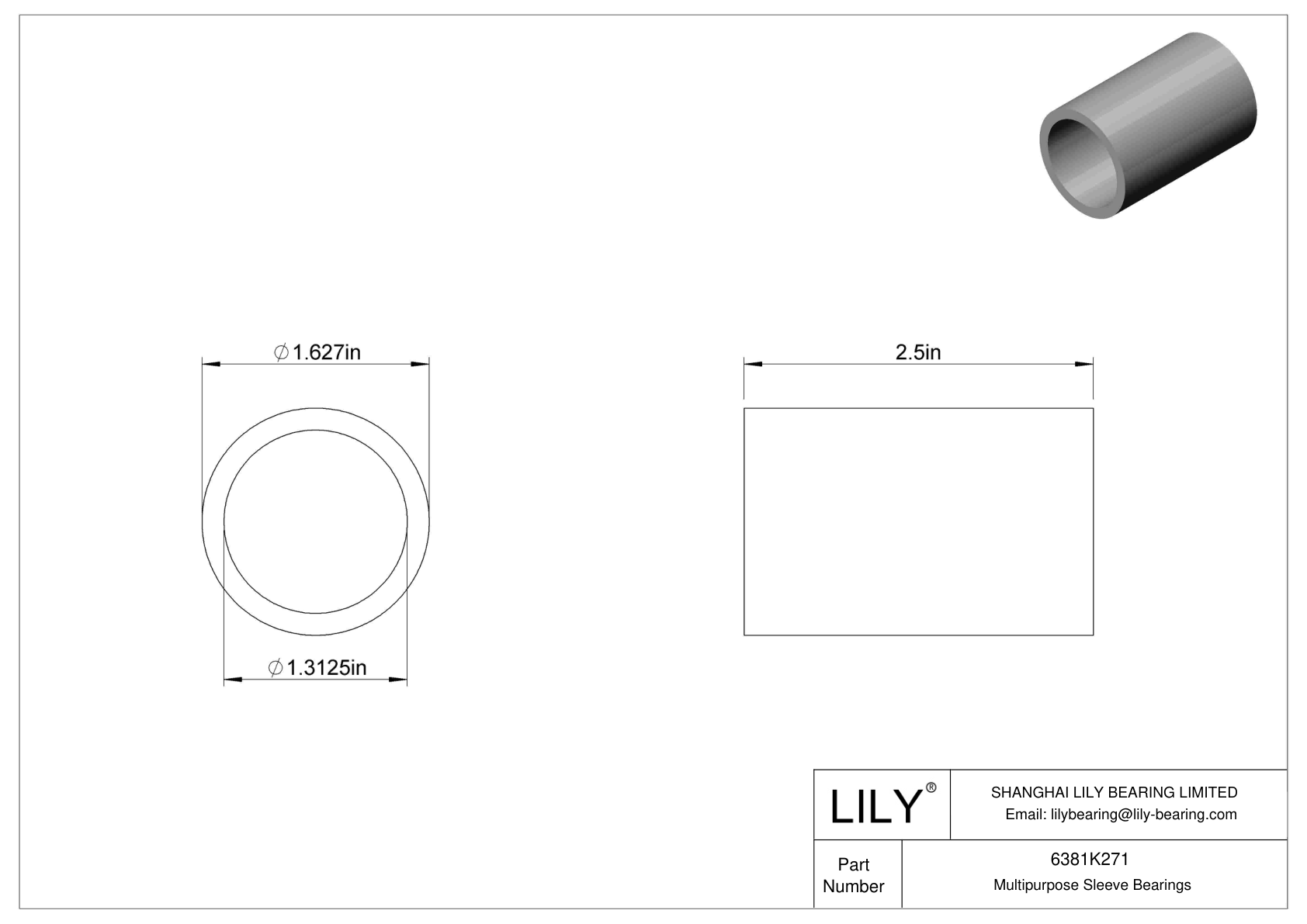 GDIBKCHB Multipurpose Sleeve Bearings cad drawing