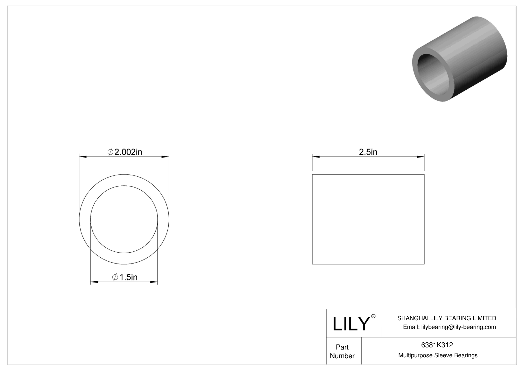 GDIBKDBC Multipurpose Sleeve Bearings cad drawing