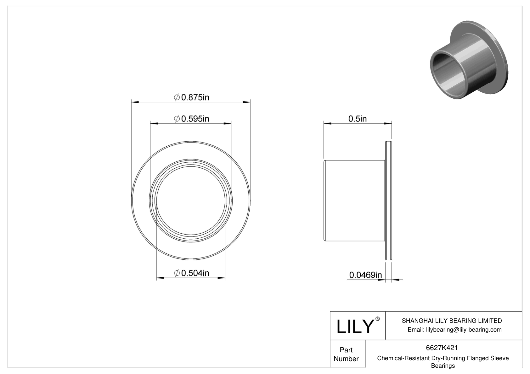 GGCHKECB Chemical-Resistant Dry-Running Flanged Sleeve Bearings cad drawing
