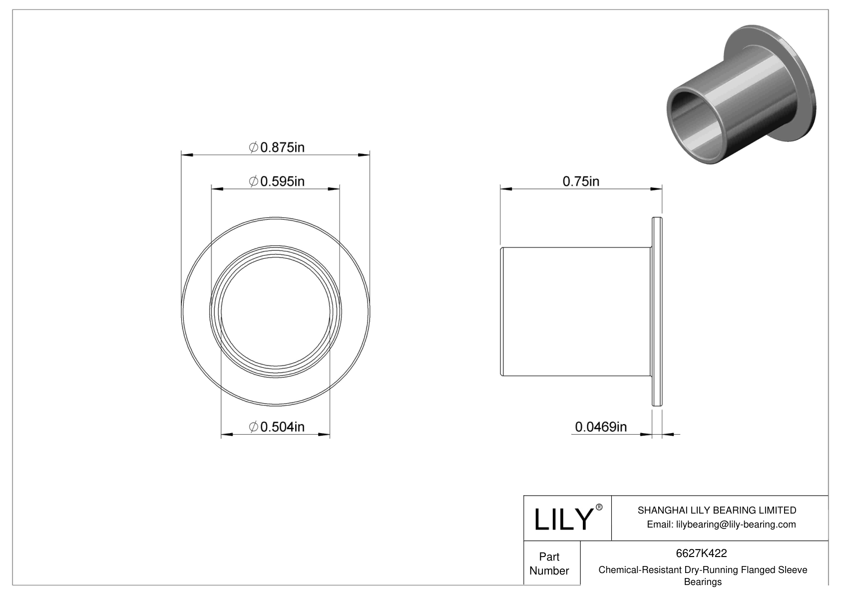 GGCHKECC Chemical-Resistant Dry-Running Flanged Sleeve Bearings cad drawing