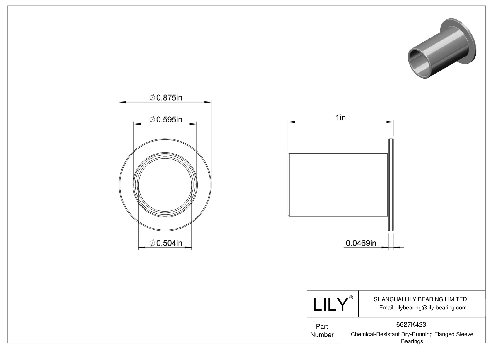 GGCHKECD Chemical-Resistant Dry-Running Flanged Sleeve Bearings cad drawing