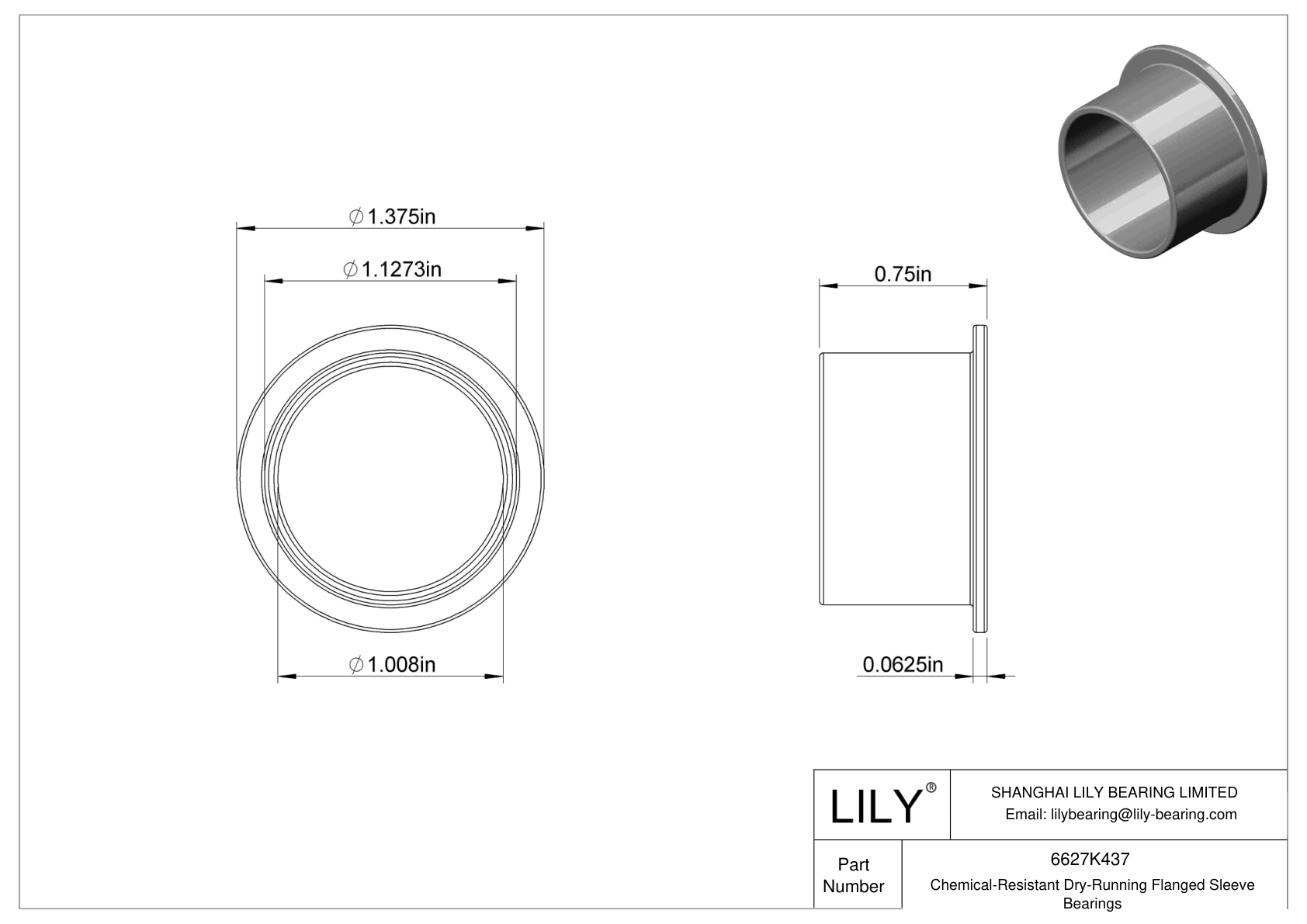 GGCHKEDH Chemical-Resistant Dry-Running Flanged Sleeve Bearings cad drawing