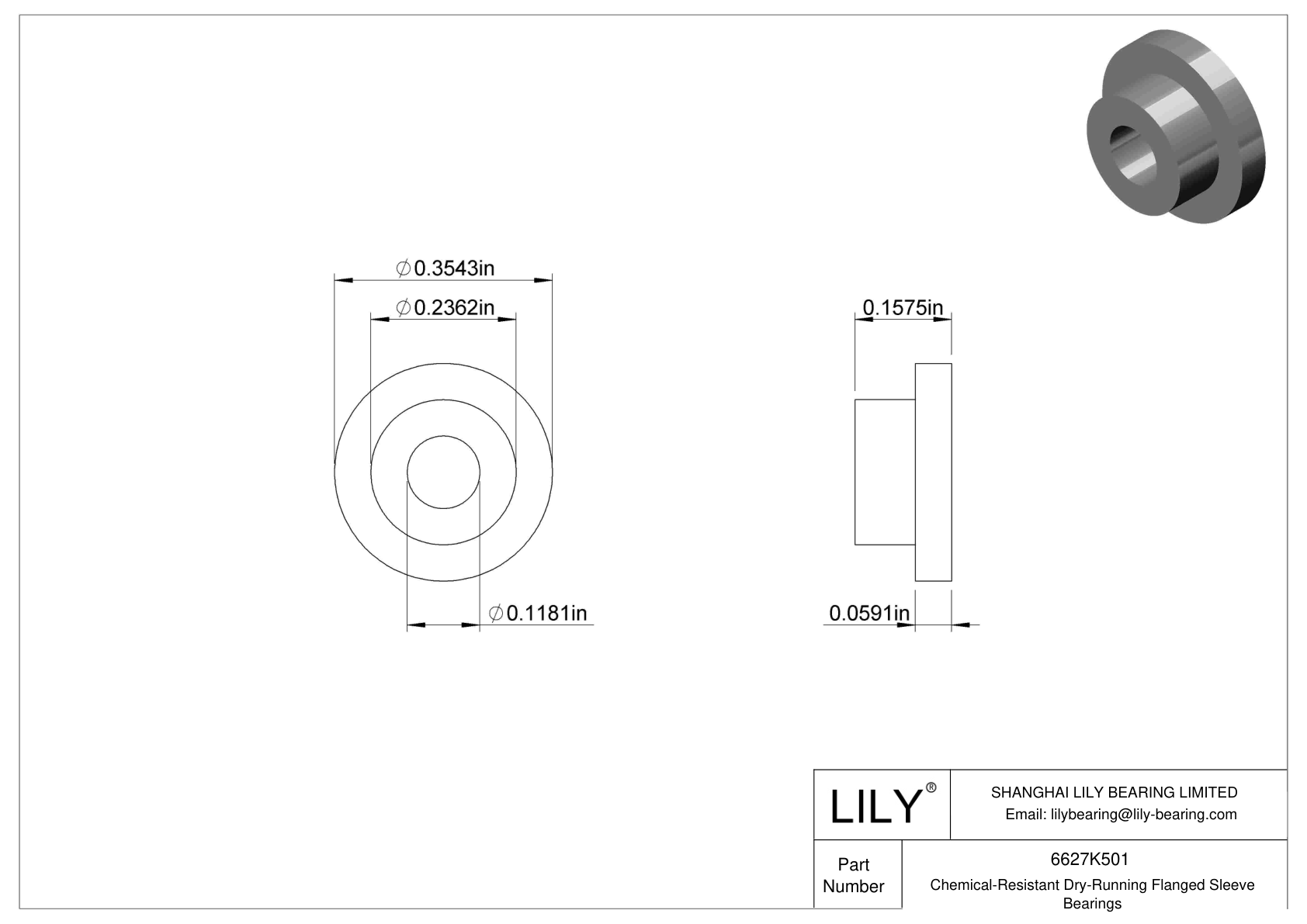 GGCHKFAB Chemical-Resistant Dry-Running Flanged Sleeve Bearings cad drawing