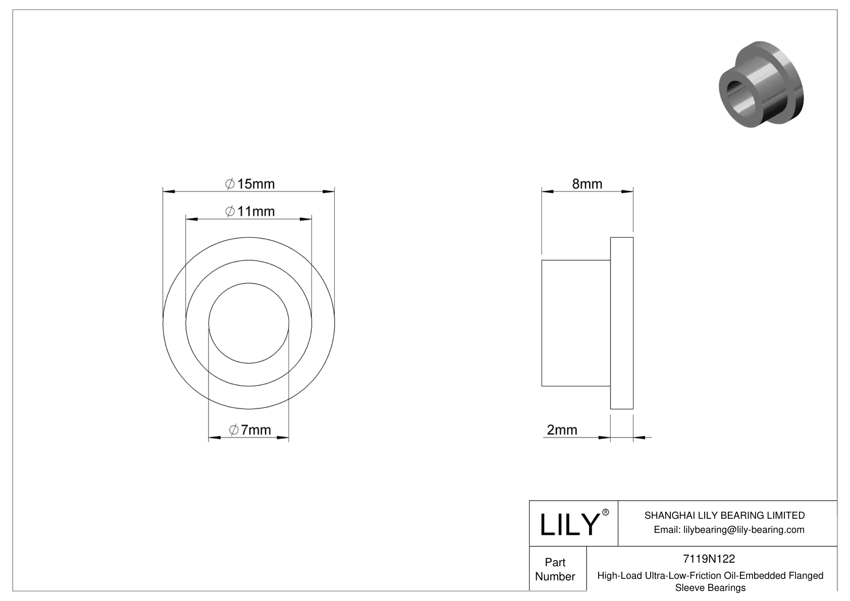 HBBJNBCC High-Load Ultra-Low-Friction Oil-Embedded Flanged Sleeve Bearings cad drawing