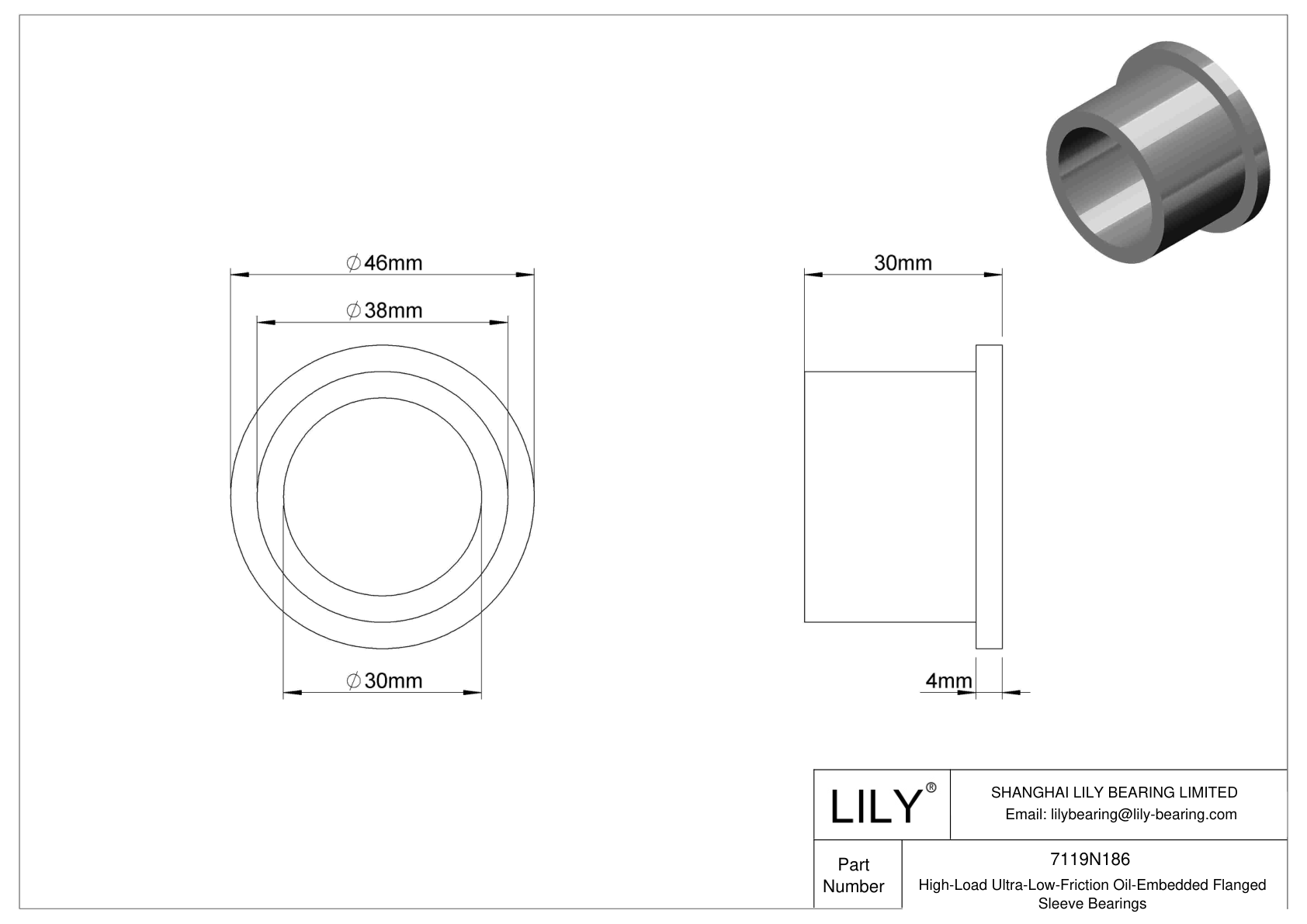 HBBJNBIG High-Load Ultra-Low-Friction Oil-Embedded Flanged Sleeve Bearings cad drawing