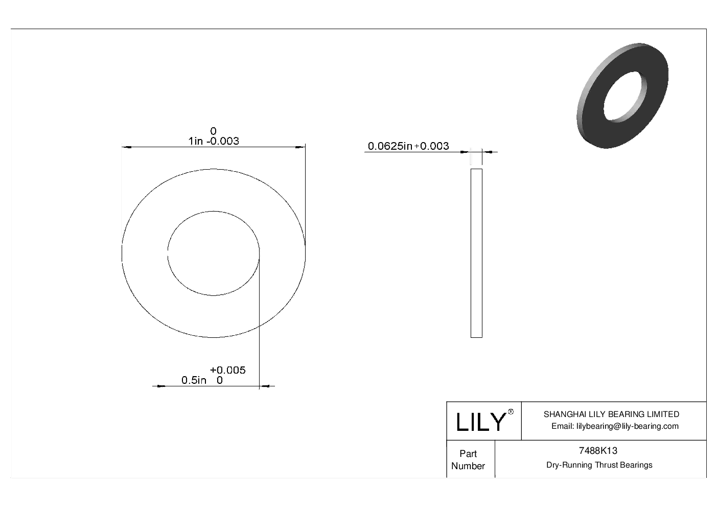 7488K13 UltraLowFriction DryRunning Thrust Bearings LILY Bearing