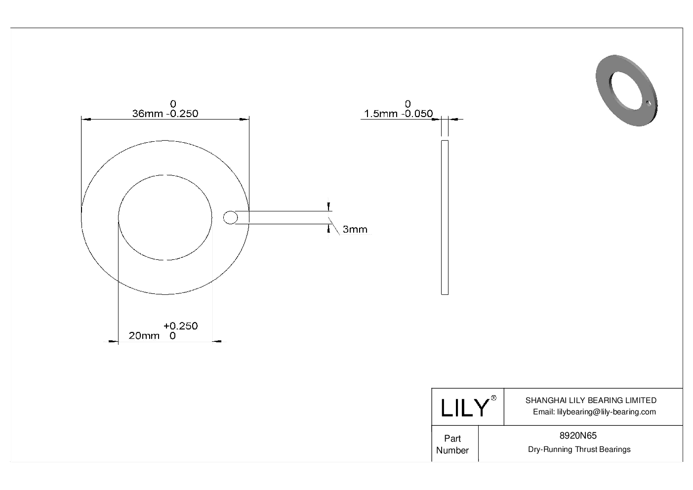 IJCANGF Light Duty Dry-Running Thrust Bearings cad drawing