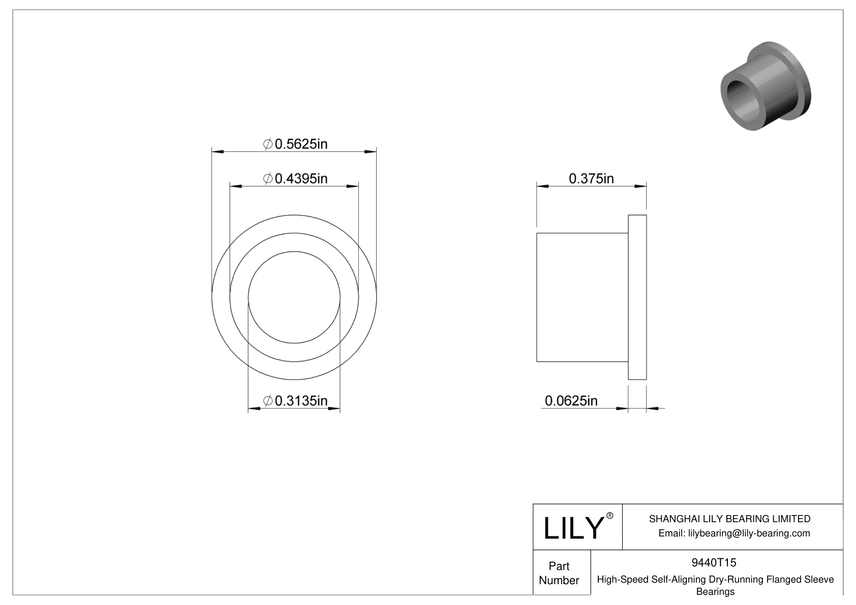 JEEATBF High-Temperature Dry-Running Flanged Sleeve Bearings cad drawing