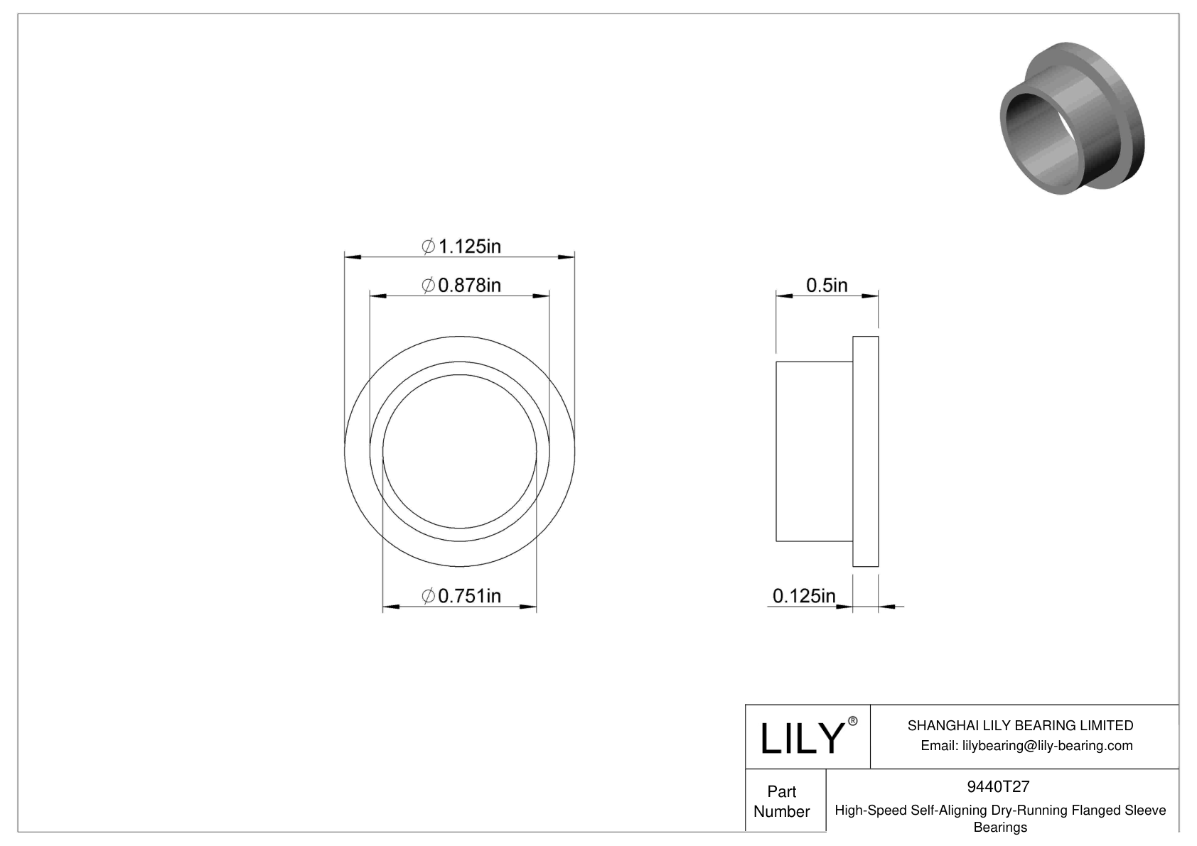 JEEATCH High-Temperature Dry-Running Flanged Sleeve Bearings cad drawing