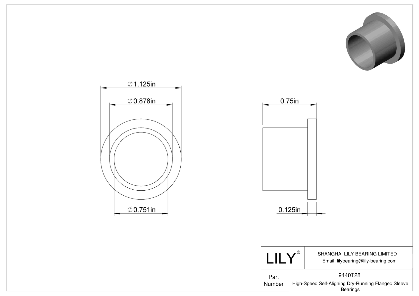 JEEATCI High-Temperature Dry-Running Flanged Sleeve Bearings cad drawing
