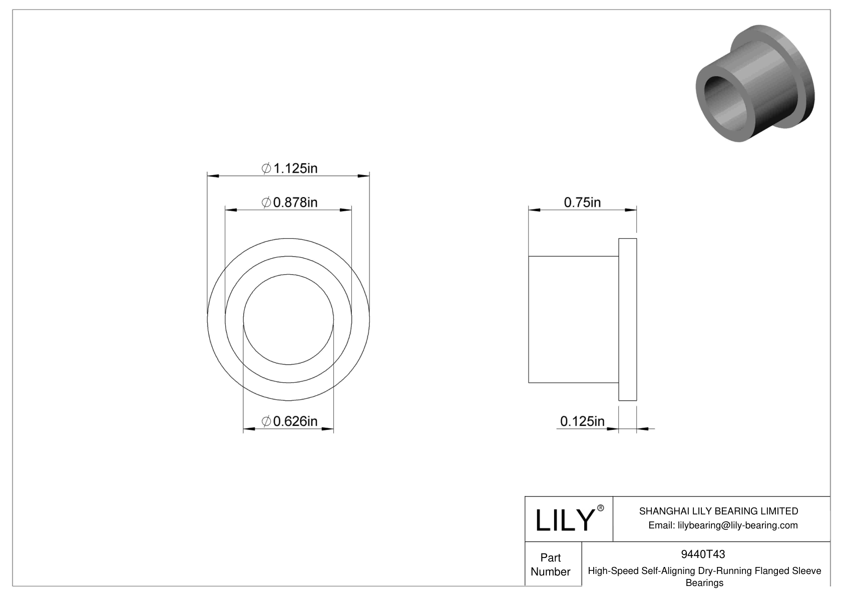 JEEATED High-Temperature Dry-Running Flanged Sleeve Bearings cad drawing