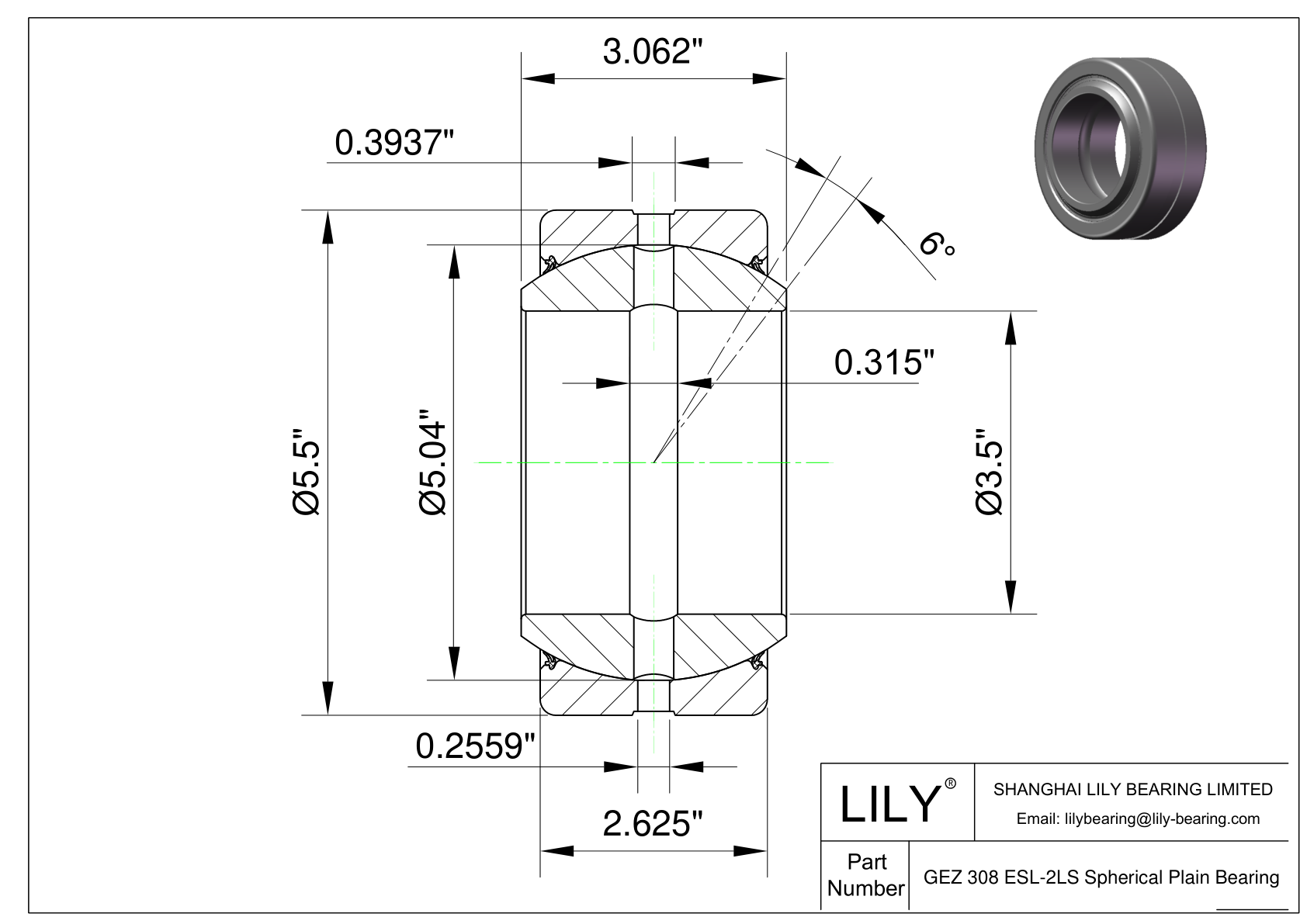 GEZ 308 ESL-2LS Radial Spherical Plain Bearings cad drawing