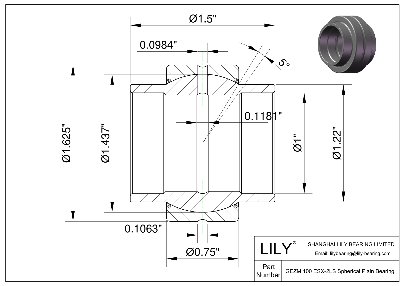 GEZM 100 ESX-2LS Radial Spherical Plain Bearings cad drawing