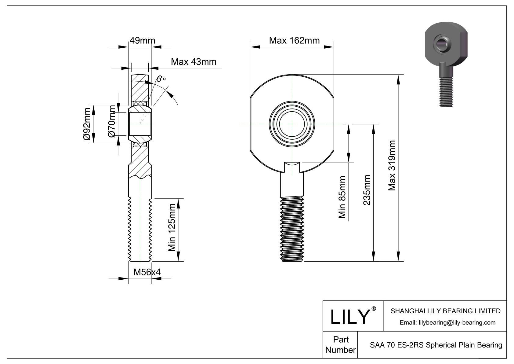 SAA 70 ES-2RS Male Thread Rod Ends cad drawing