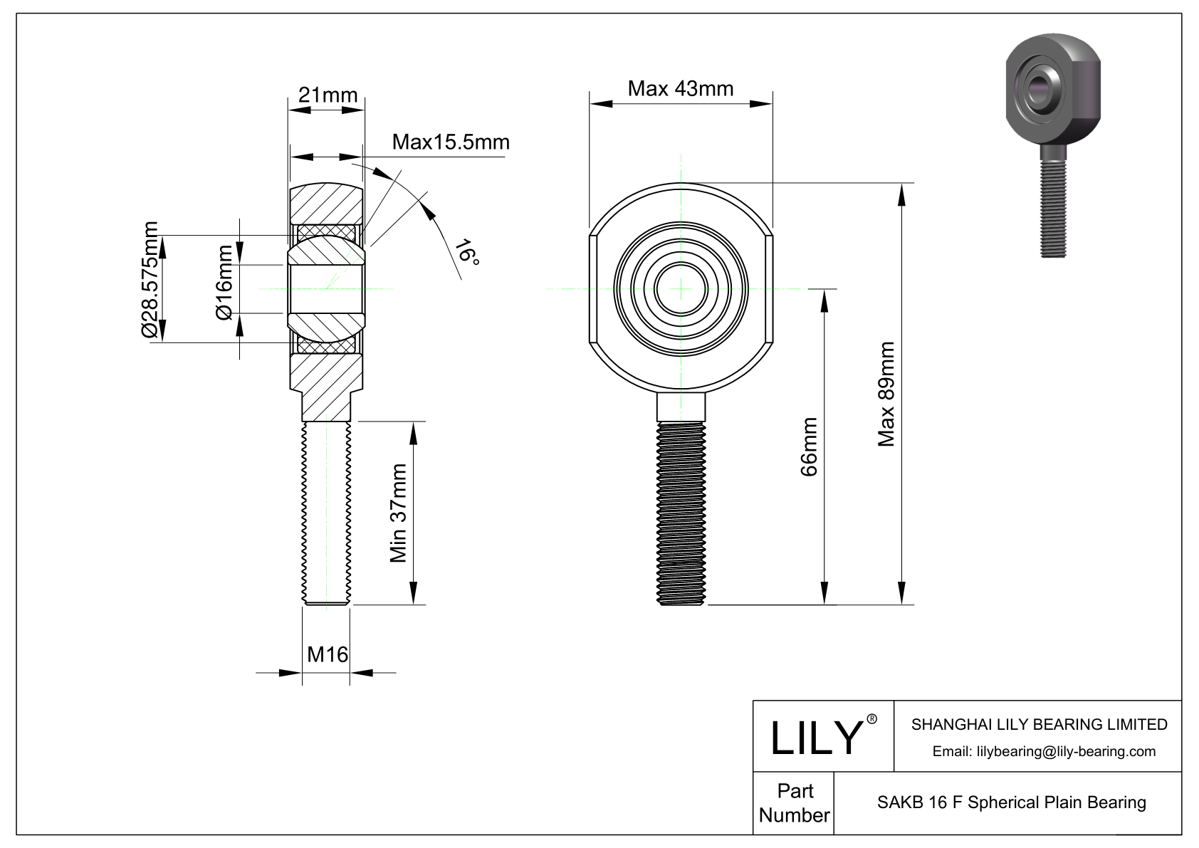 SAKB 16 F Cabezas de rótula con rosca macho cad drawing