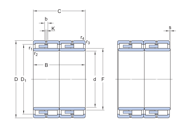 239509 FA Four-Row Cylindrical Roller Bearings cad drawing