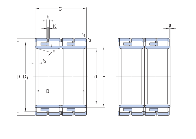 313513 Four-Row Cylindrical Roller Bearings cad drawing