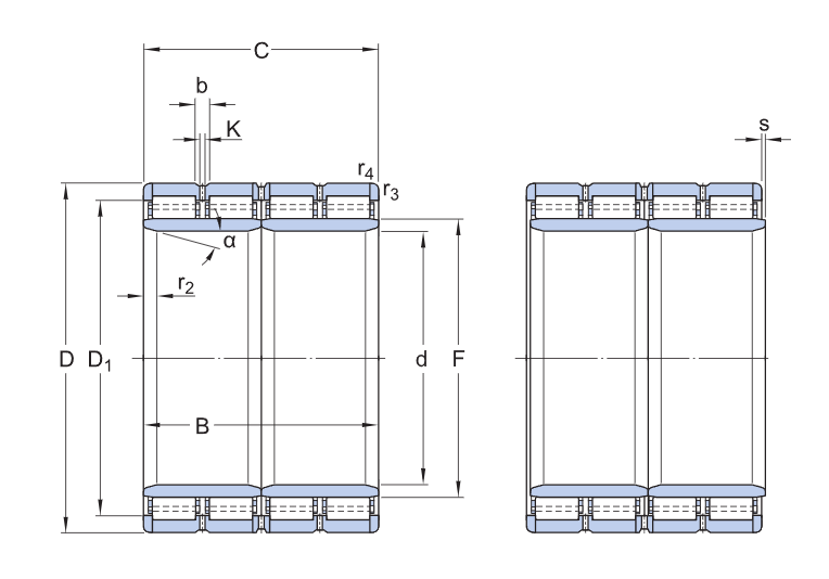 313535 D Four-Row Cylindrical Roller Bearings cad drawing