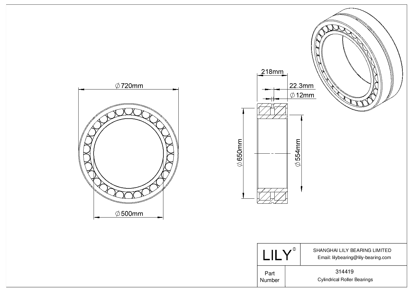 314419 Double Row Cylindrical Roller Bearings cad drawing