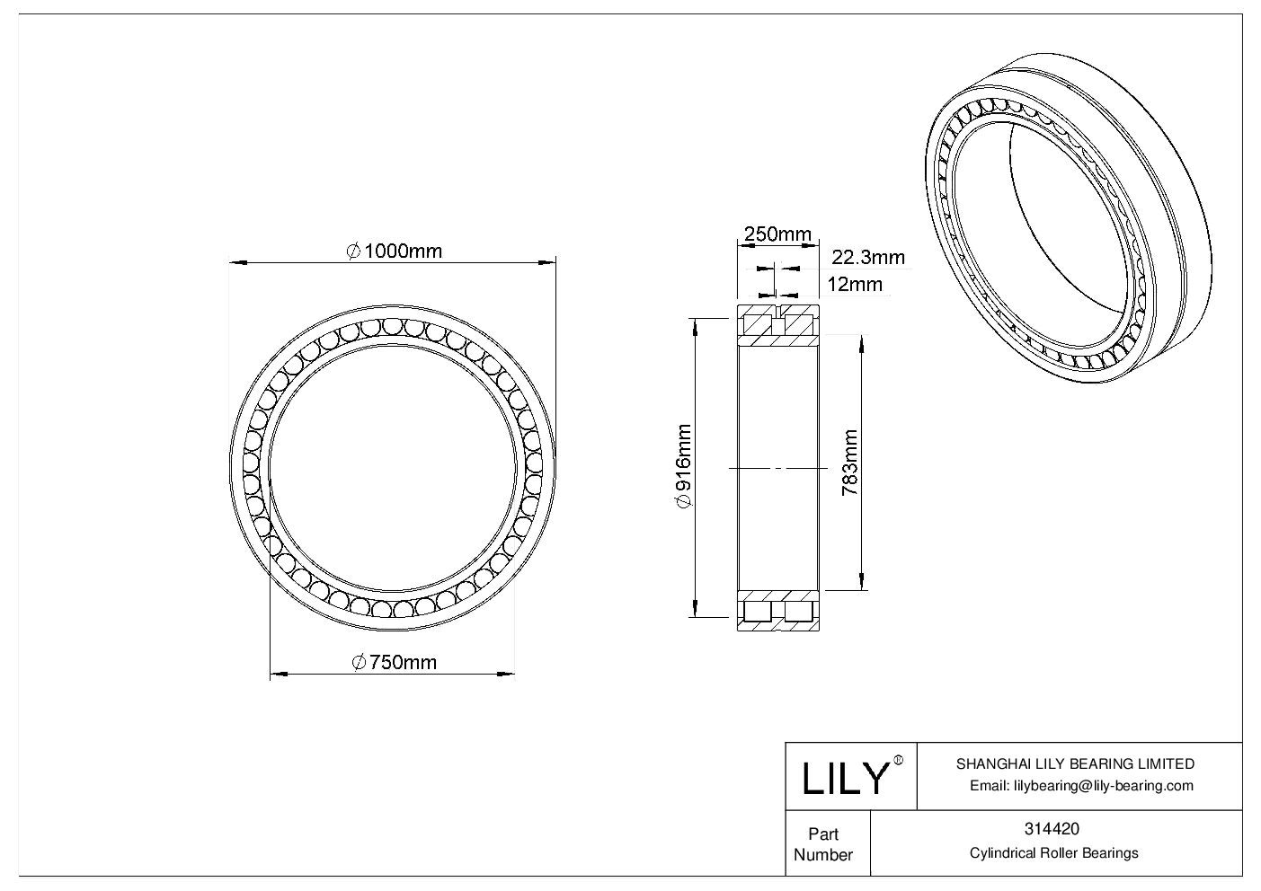 314420 Double Row Cylindrical Roller Bearings cad drawing
