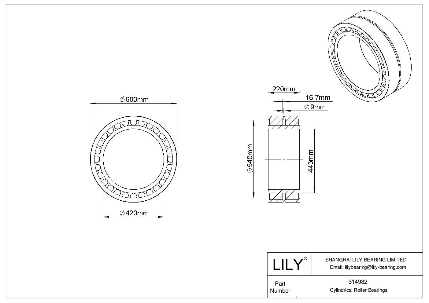 314982 Double Row Cylindrical Roller Bearings cad drawing