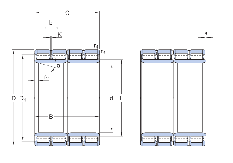 315196 A Four-Row Cylindrical Roller Bearings cad drawing