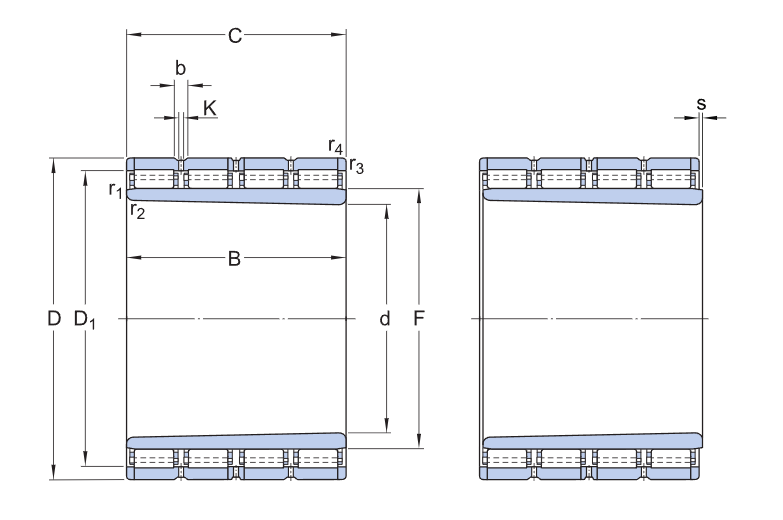 315526 Four-Row Cylindrical Roller Bearings cad drawing