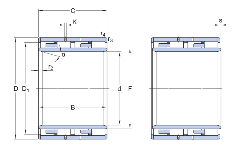 315811 E Four-Row Cylindrical Roller Bearings cad drawing