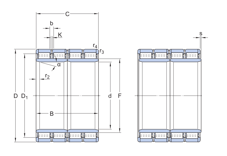 315826 B Four-Row Cylindrical Roller Bearings cad drawing