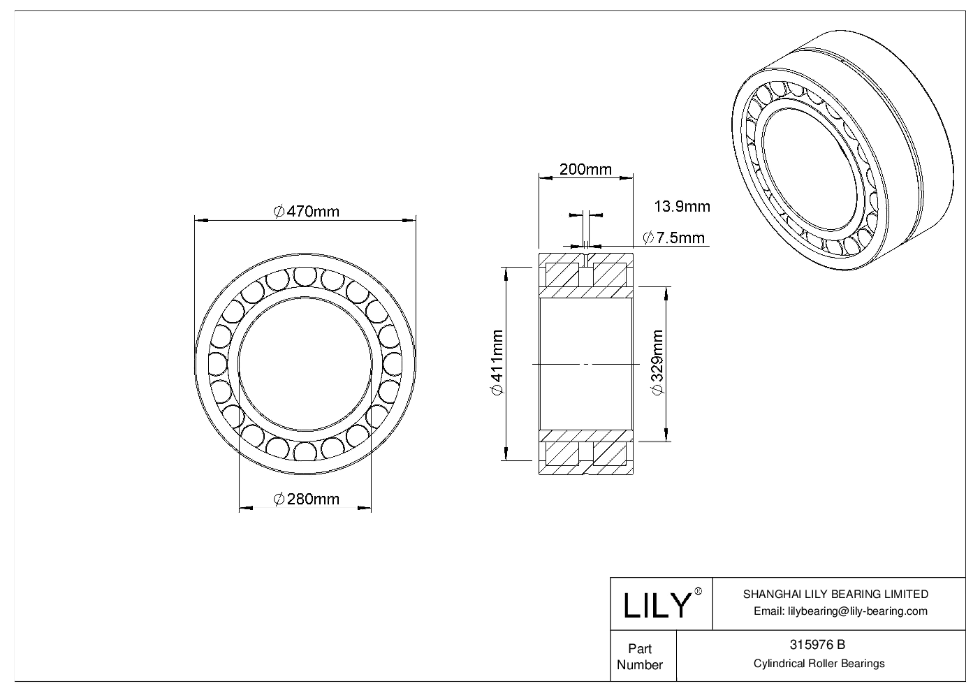 315976 B Rodamientos de Rodillos Cilíndricos de Doble Hilera cad drawing